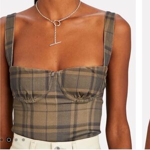 WE WORE WHAT Cropped Denim Corset Cool Plaid Green